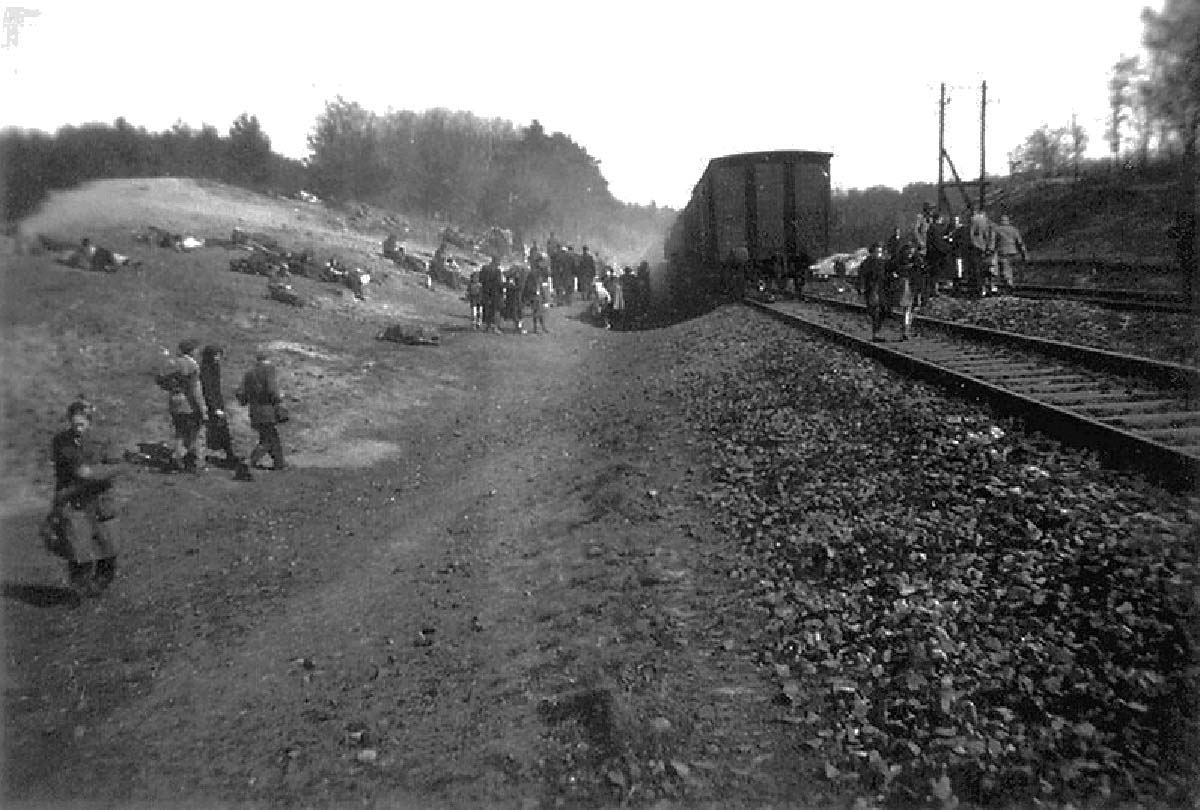 Les prisonniers juifs, après avoir été libéré d'un train de la mort, 1945