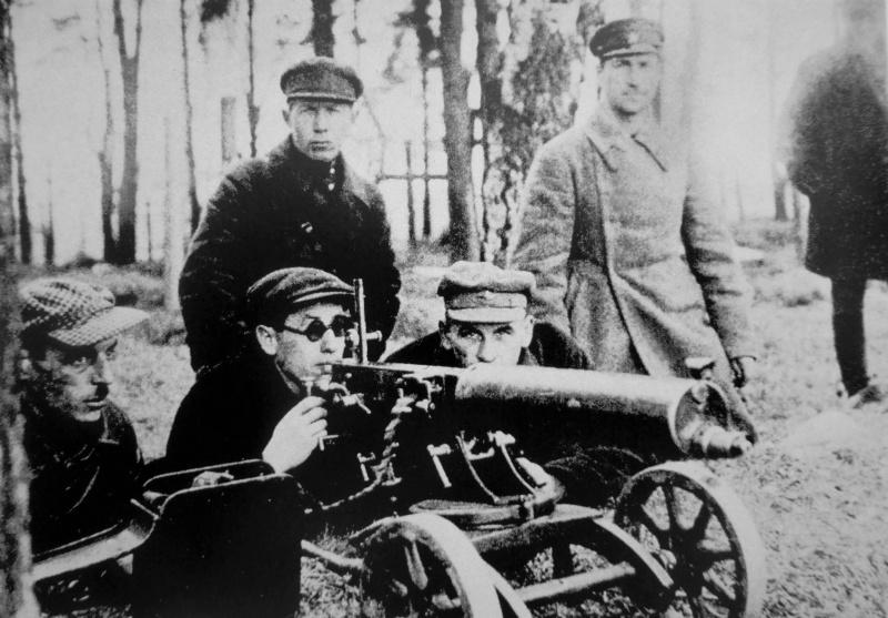 Photo de groupe partisans soviétiques de la mitrailleuse Maxim