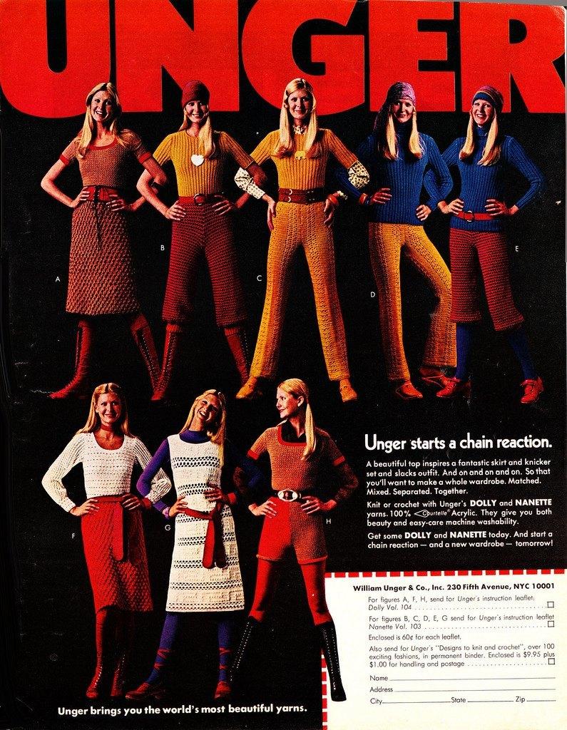 Yarnvertising: BRICOLAGE de la Mode, des Publicités des années 1970