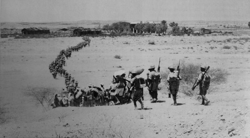 Les soldats de la partie les troupes coloniales de l'armée britannique конвоируют prisonniers de guerre italiens