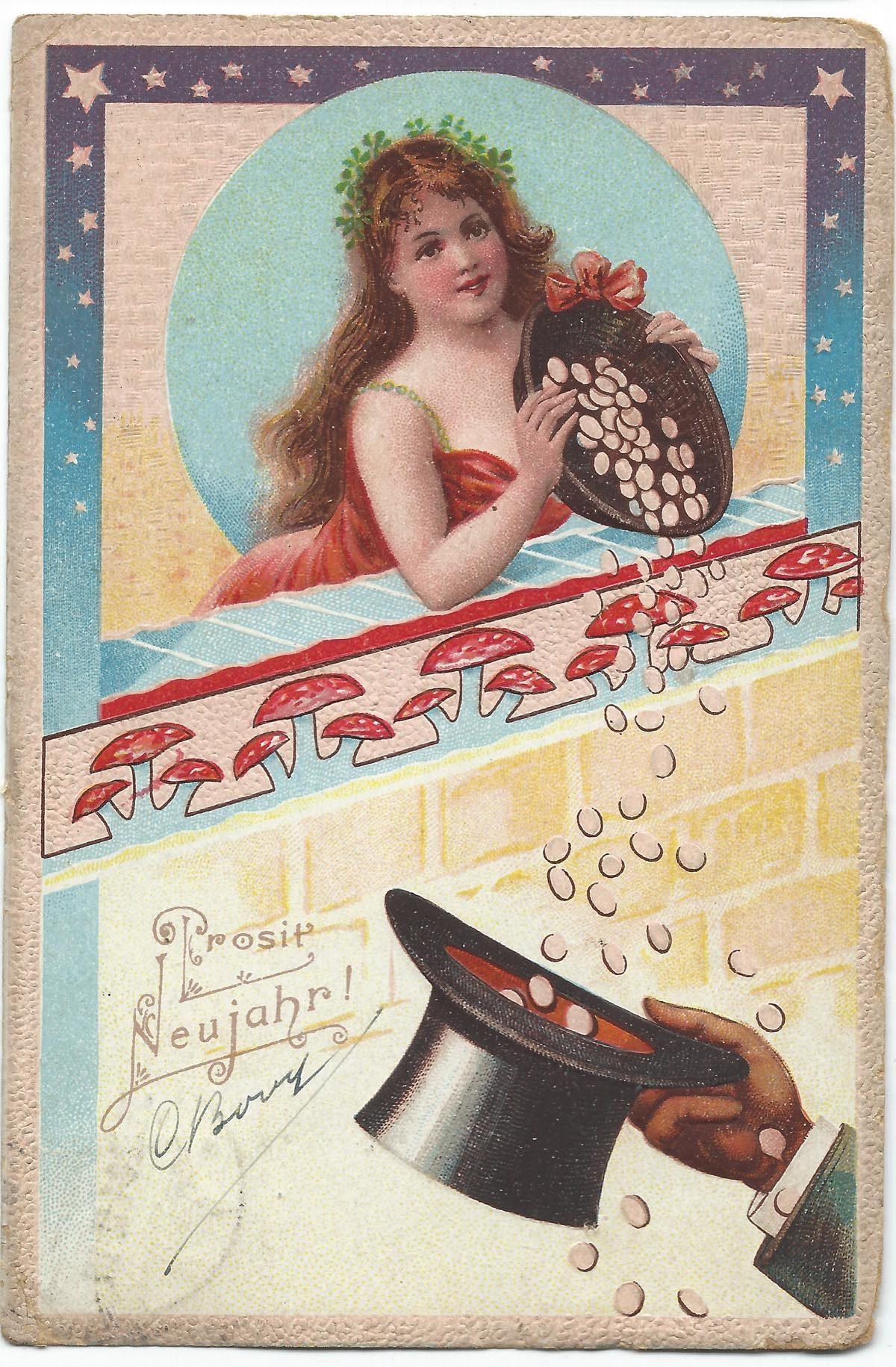 Superbe Vintage du Nouvel An Cartes de Voeux, Circa 1900