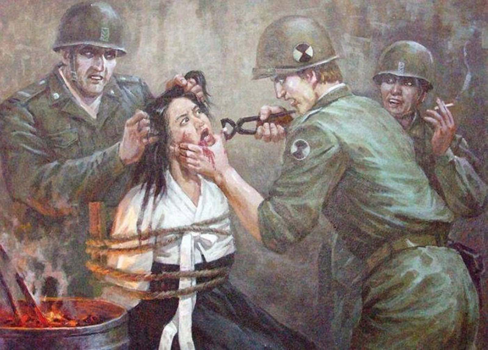 Des images violentes de Nord-coréens anti-Américain de la propagande de l'art, 1950-1970